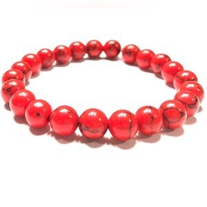 Handmade Imitation Howlite Red & Black Stretch Bracelet Women Gift Anniversary